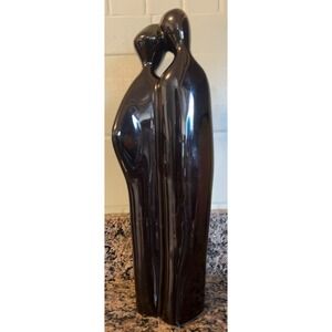 Vintage Sleek Minimalist Black Glossy Porcelain Couple Statue